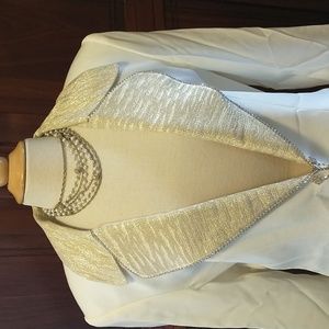 Vintage NOS Solini NY Gold & Cream with Rhinestone Jacket & Skirt Sz 12